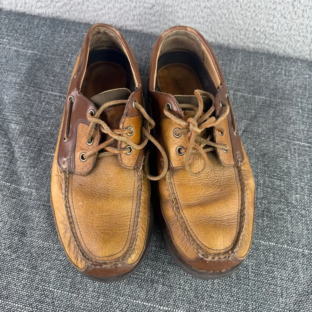 LL Bean Boat Shoes Mens 10 Brown Leather Lug Sole Moccasin Loafers 244472